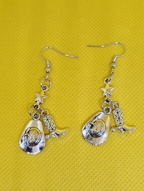 Silver-Tone Cowboy Hat & Boot Dangle Earrings - Western Charm